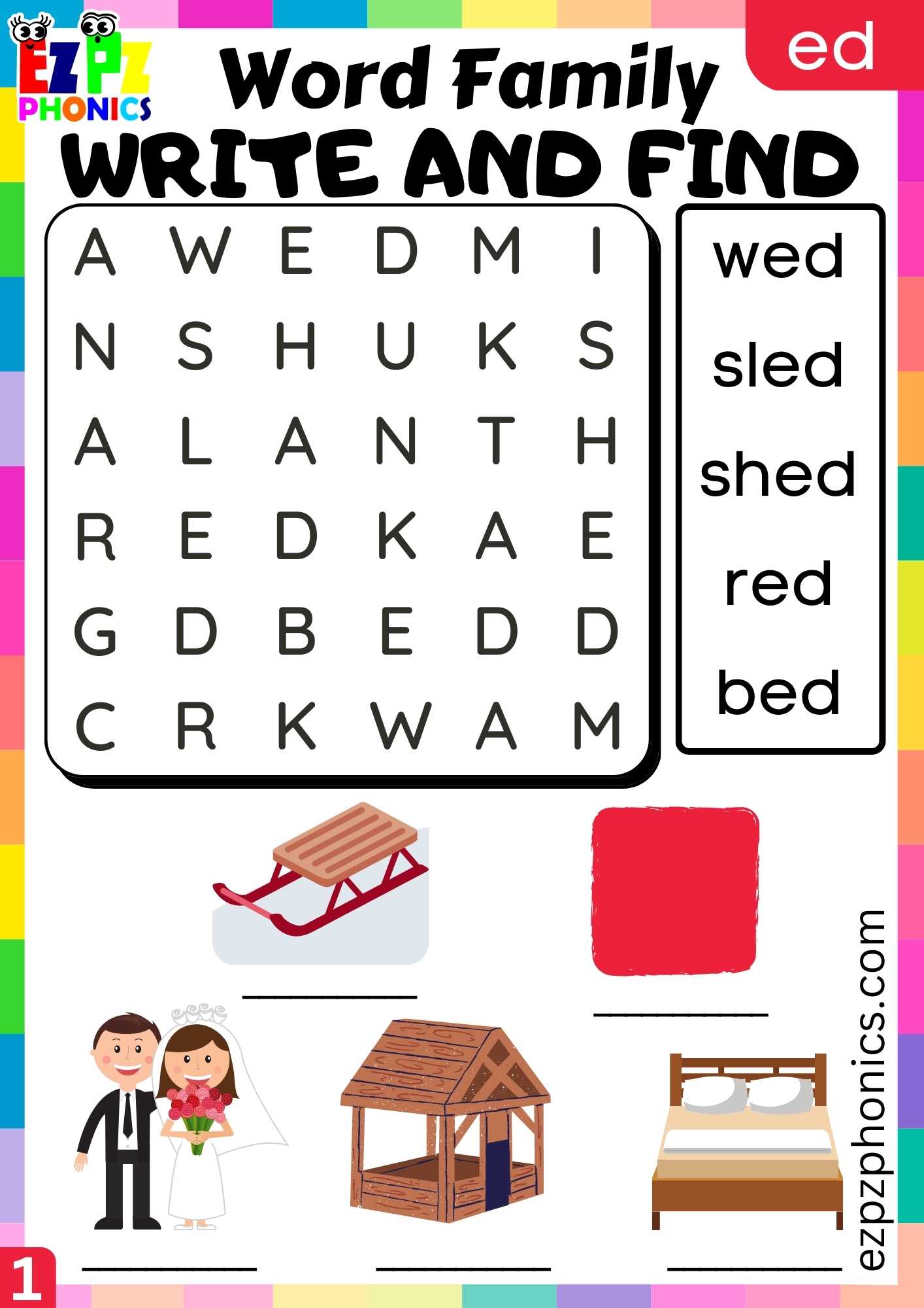 ED Words Write And Find Phonics Word Families Worksheet